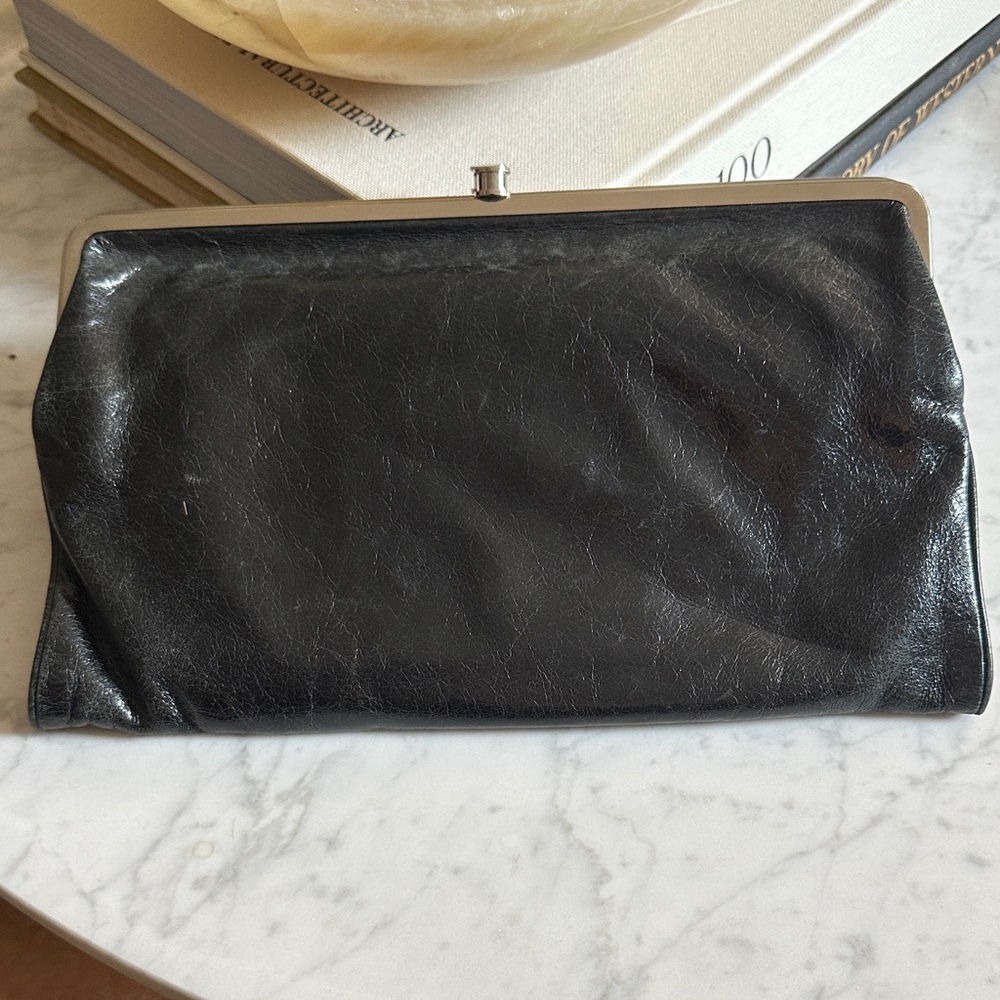 Classic Black Leather Womens Hobo Clutch